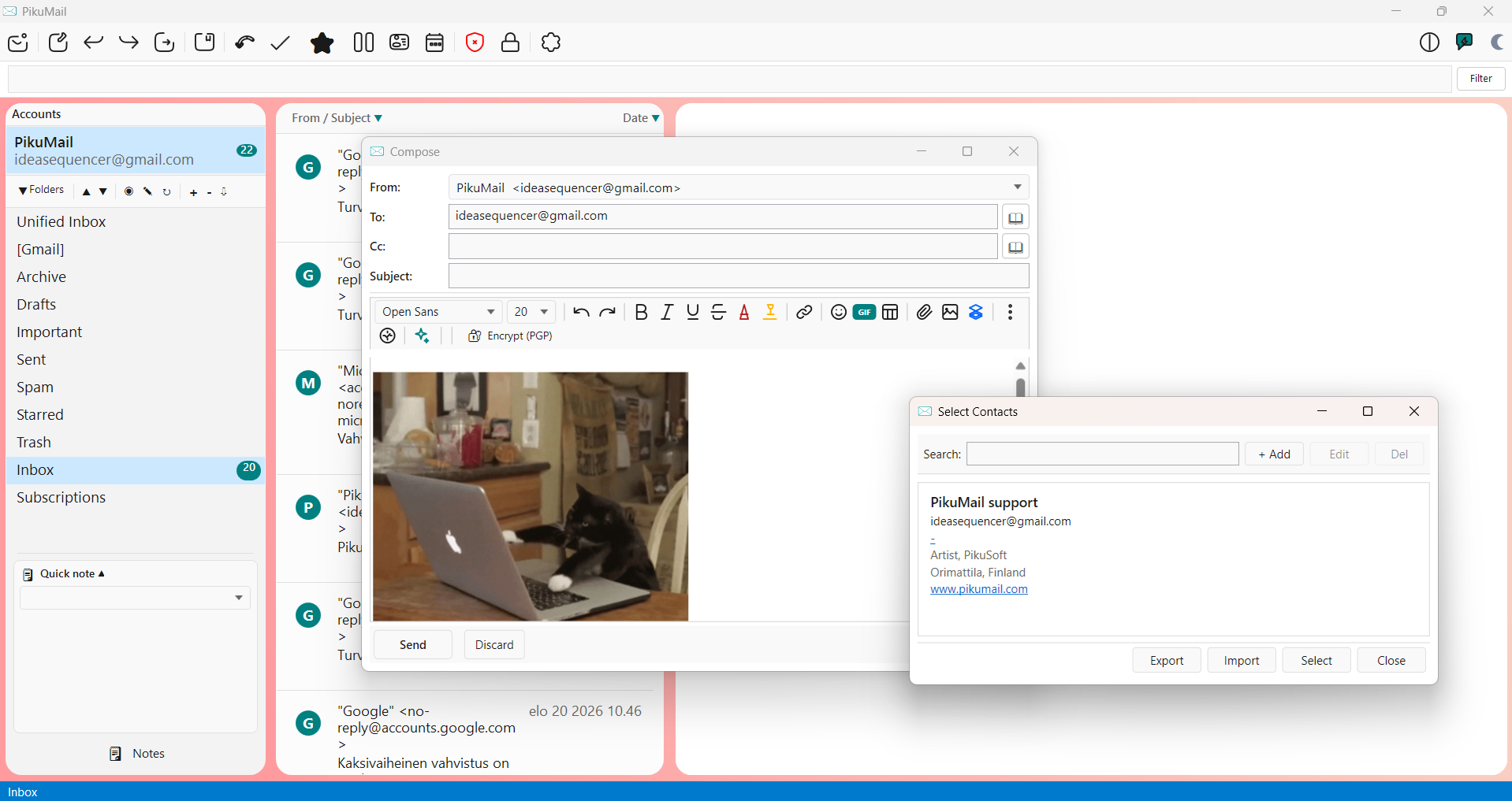 PikuMail compose editor